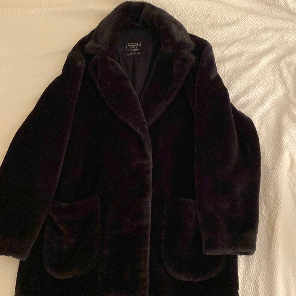 Abercrombie and Fitch Small Black Faux Fur Teddy Coat Blazer Pockets